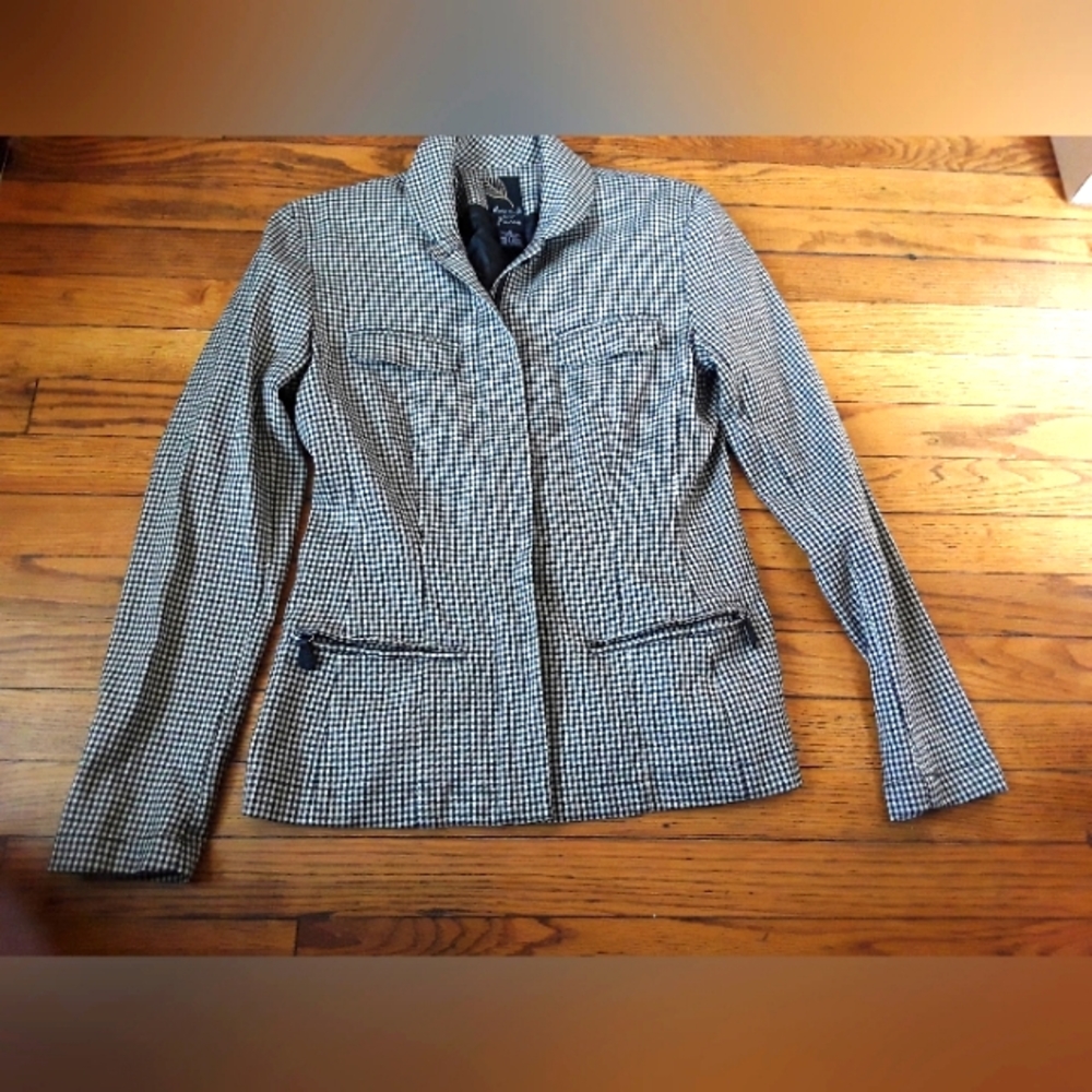 Dana B. and Karen Black/White Checkered Wool Blend Women's Blazer Jacket. Size 4